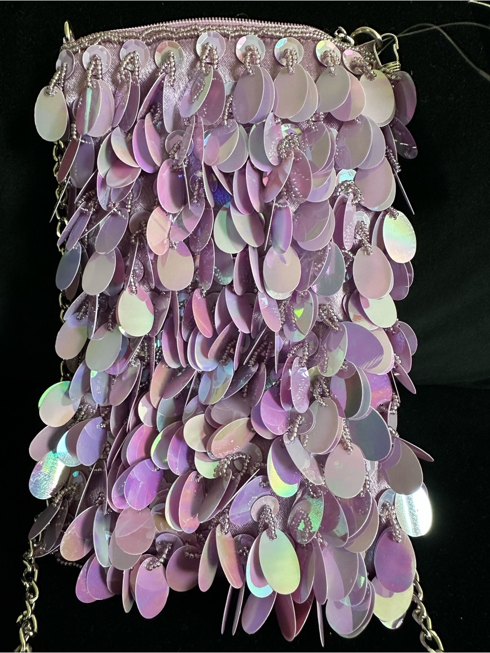 Purple beaded crossbody clutch